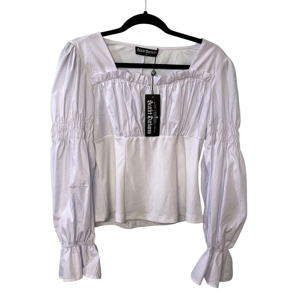 Scarlet Darkness Renaissance L Square Neck Lolita Top White Pirate Medieval NWT